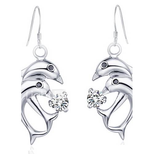 Fashionable Silver Plated With Cubic Zirconia Dolphins Drop Womens Earrings(More Colors)
