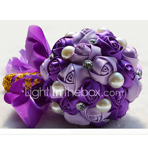 Round Shape Satin And Rhinestones Wedding/Party Bouquet(More Colors)