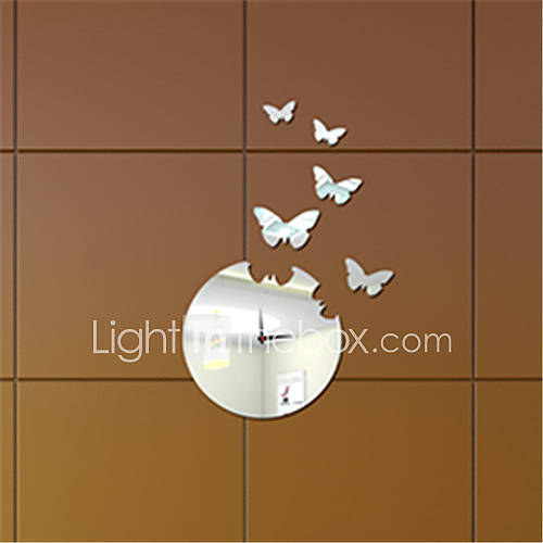 22H Modern Style Butterfly Mirror Wall Clock