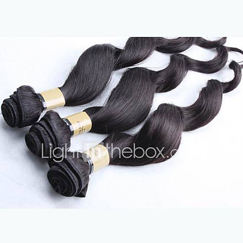 18 Inch 4Pcs Color 1B Grade 4A Peruvian Virgin Loose Wave Curly Human Hair Extension