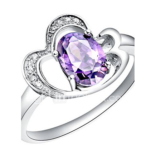 Vintage Style Sliver Purple With Cubic Zirconia Hollow Womens Ring(1 Pc)