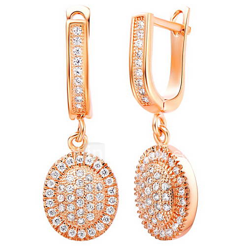 European Gold Or Silver Plated With Cubic Zirconia Oval Womens Earrings(More Colors)