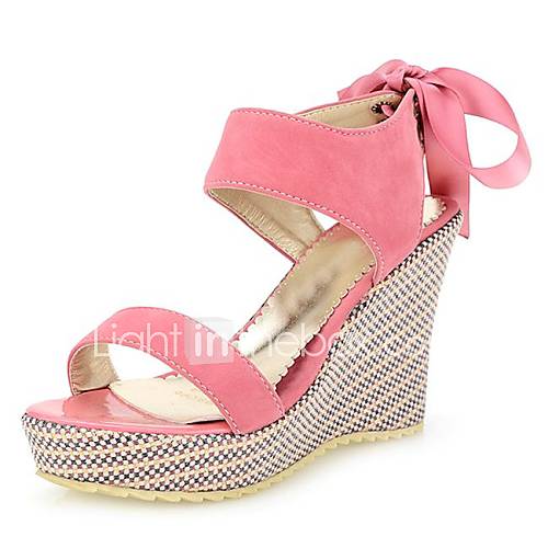 Suede Womens Wedge Heel Open Toe Sandals With Bowknot Shoes(More Colors)