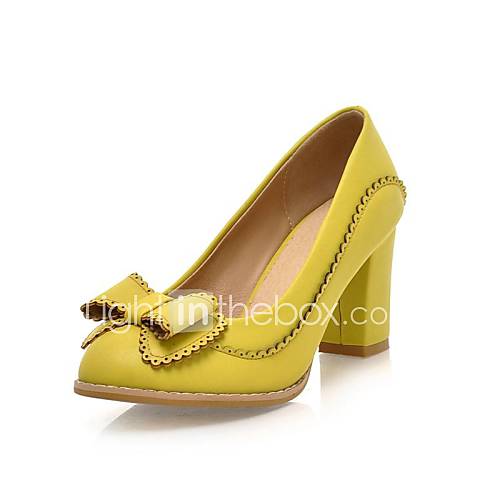 Faux Leather Womens Chunky Heel Heels Pumps/Heels with Bowknot Shoes (More Colors)