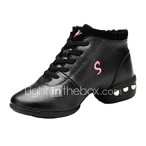 Womens Leather Upper Rivets Fitness Sneakers Modern Dance Shoes(More Colors)