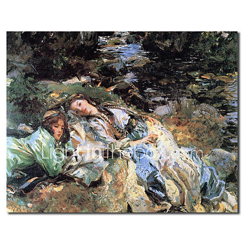 Hand Painted Oil Painting People Two Girls in the Meadow with Stretched Frame Ready to Hang