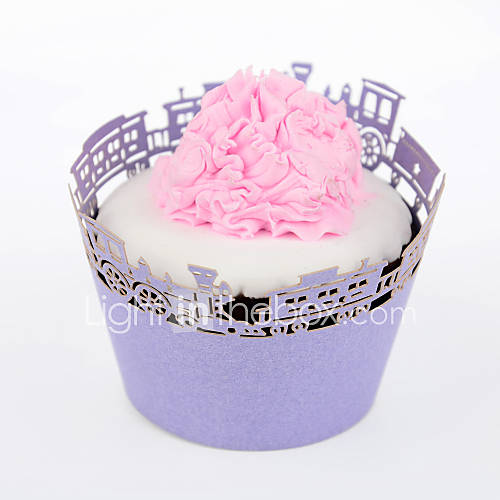 12pcs Silicone Purple Train Cupcake Wrapper, Laser Cut, Party/Wedding/Birthday Favor Decoration