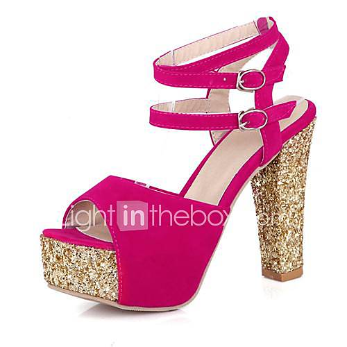 Suede Womens Chunky Heel Heels Open Toe Sandals Shoes with Sparkling Glitter (More Colors)