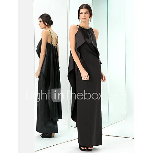 Sheath/Column Jewel Floor length Stretch Satin Evening Dress (835174)