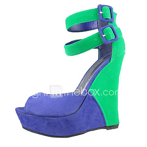 Suede Womens Wedge Heel Peep Toe Sandals Shoes(More Colors)