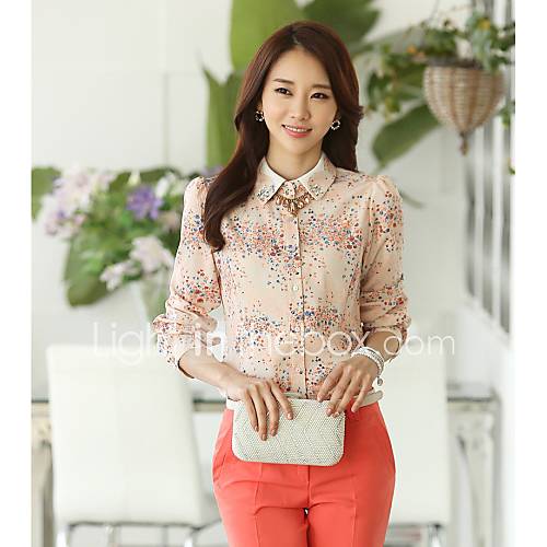 Womens Pan Collar Beads Floral Print Shirt