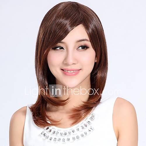 Fashion Hair Inclined Bang Chestnut Color Long Straight Hair Wig