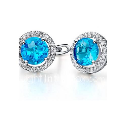 Sweet Silver Plated Silver With Blue Cubic Zirconia Round Shape Womens Earring