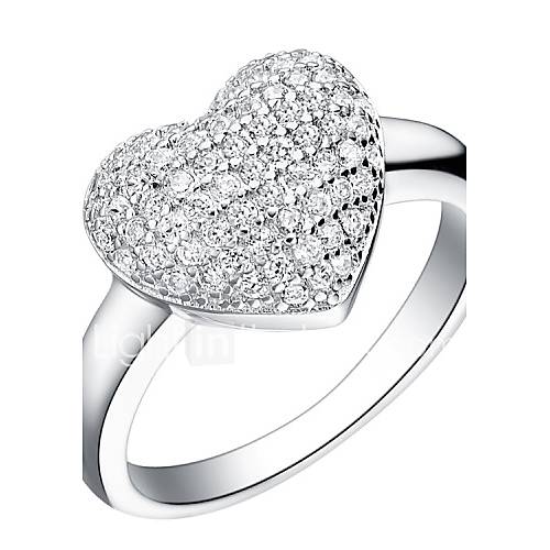 Sweet Sliver Clear With Cubic Zirconia Heart Cut Womens Ring(1 Pc)