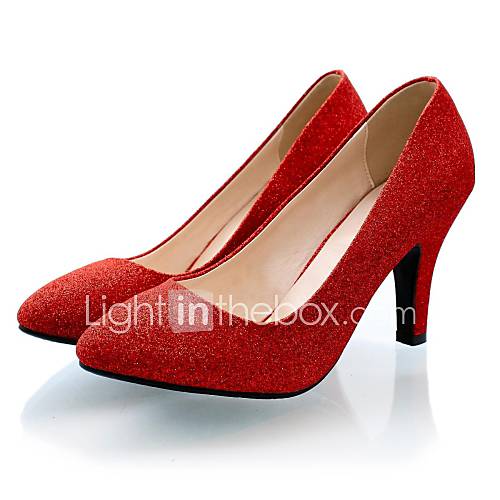 Faux Leather Womens Fashion High Heel Pumps with Shining Glitter More Colors