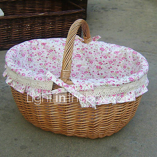 Cute Pink Floral Cutton Liner Handmade Wicker Storage Basket