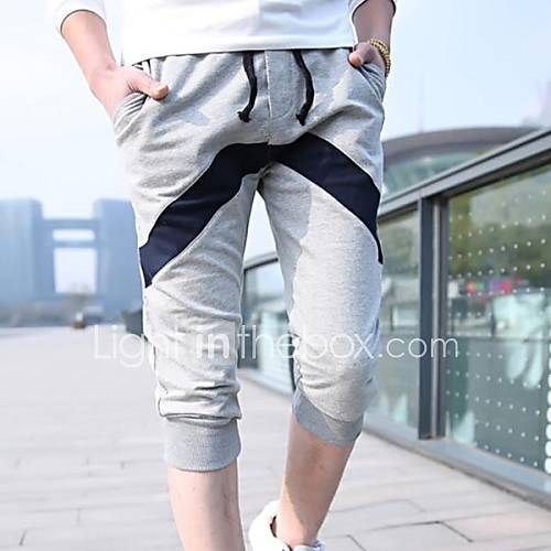 Mens Summer Casual Cropped Splicing Pants Harem Shorts