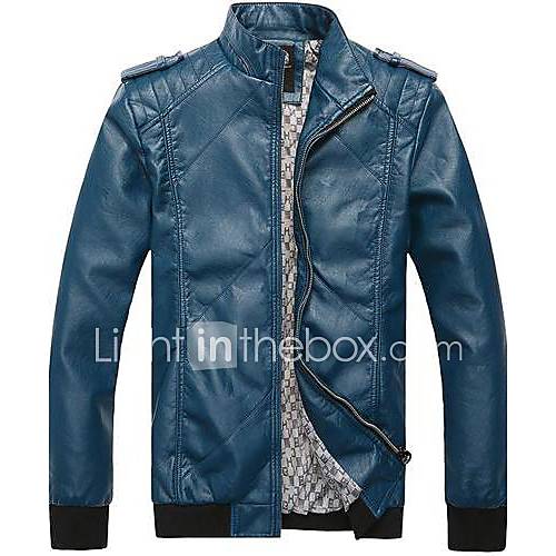 Mens Fashion Collar Male Locomotive Leather Jacket