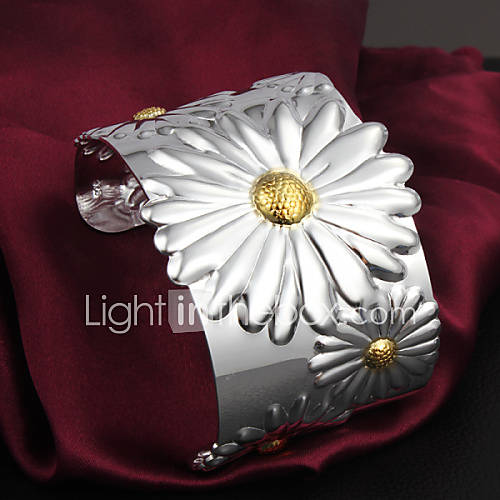 High Quality Fashion Silver Silver Plated Chrysanthemum Shaped Cuffed Bracelets