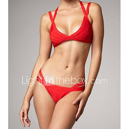 Womens High Waist V neck Bandage Halter Strappy Bikini