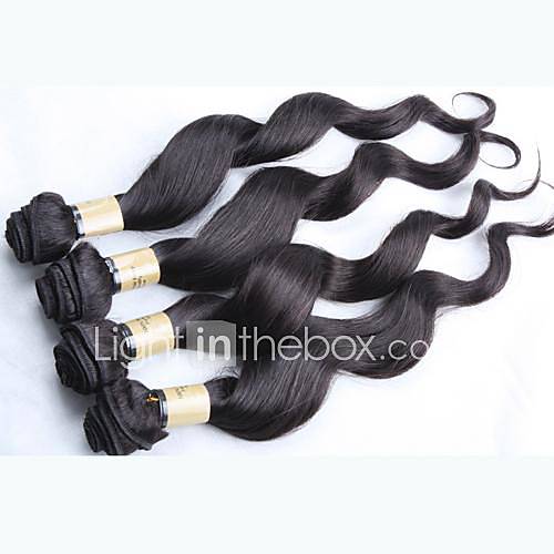 16 Inch 4Pcs Color 1B Grade 4A Peruvian Virgin Loose Wave Curly Human Hair Extension