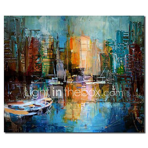 Hand Painted Oil Painting Landscape Knife Painting Venice Harbour Scenery with Stretched Frame