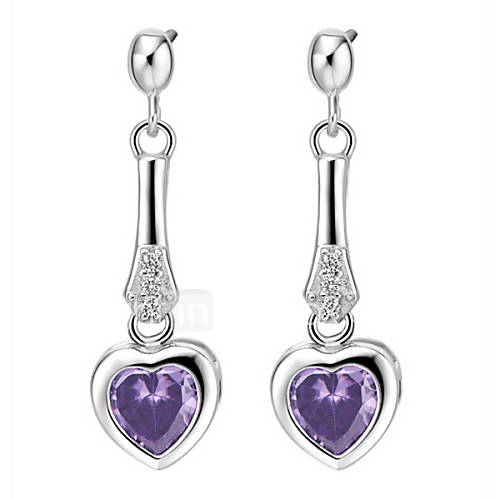 Gorgeous Silver Plated With Cubic Zirconia Heart Drop Womens Earrings(More Colors)