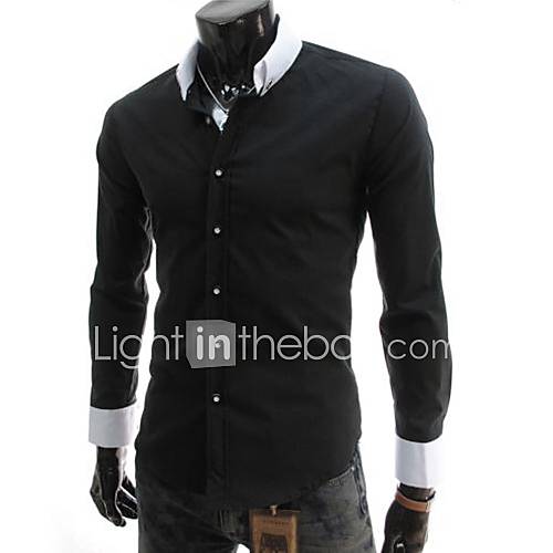 Mens Stand Collar Long Sleeve Shirt