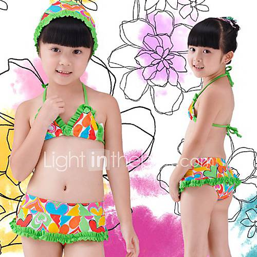 Girls Heart Shape 3 Pieces Swimwear