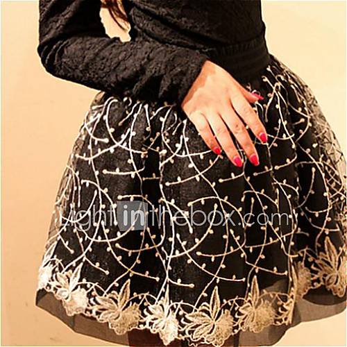 Womens C Vintage Embroidery Mesh Skirt