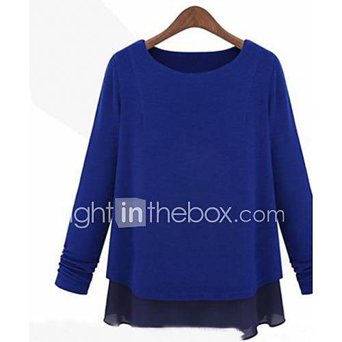 Womens Chiffon Hem Stitching Long Sleeve T shirt