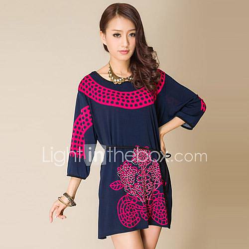 Guangzhou Boutique Big Yard Women RhineStone Retro Pattern Sleeve Dress Summer(Random Pattern)
