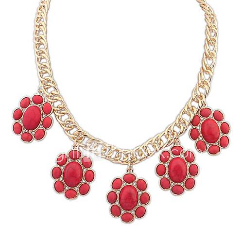 Womens European Vintage Style (Oval Flower) Resin Alloy Thick Chain Statement Necklace(More Color) (1 pc)