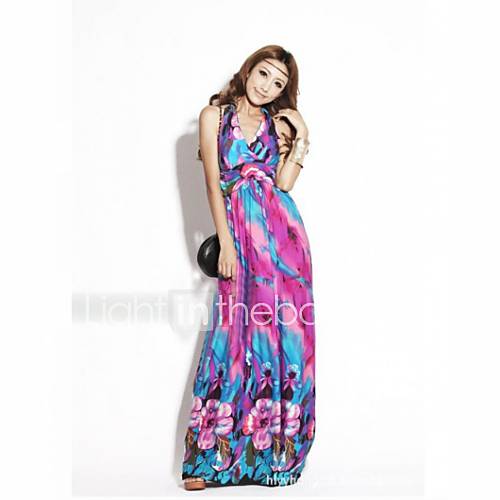 Womens Bohemia Paint Long Halter Dress