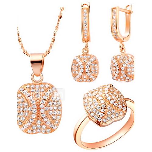 Fashion Silver Plated Cubic Zirconia Apple Shaped Womens Jewelry Set(Necklace,Earrings,Ring)(Gold,Silver)