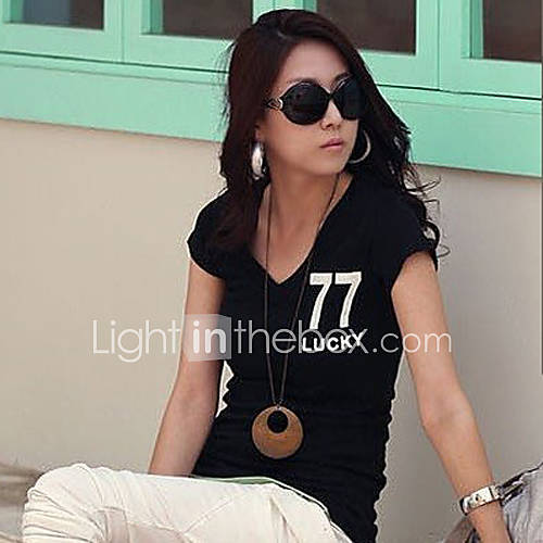 Womens Cotton Short Sleeve V neck Solid Print T shirt