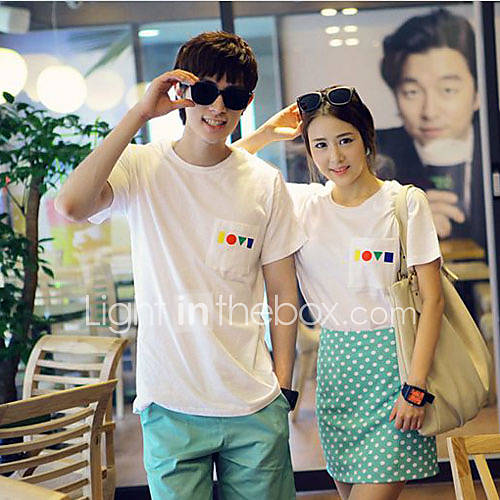 Aiyifang Casual Big Size Fitted Short Lovers Sleeve T Shirt(White)