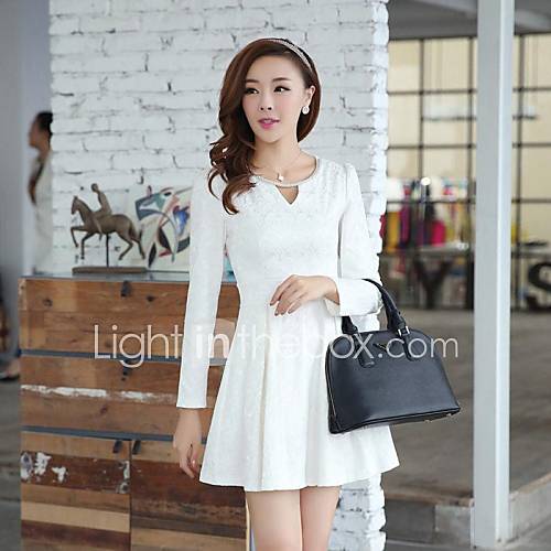 Womens New Clothing V Neck Long Sleeve Cultivate Ones Morality Show Thin Waist Dress