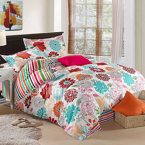 Duvet Cover Set, 4 Piece Cotton Country Botanical Floral