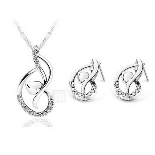 Fashion Silver Plated Silver With Cubic Zirconia Irregular Pierced Womens Jewelry Set(Including Necklace,Earrings)