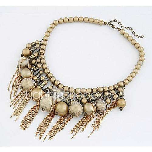 Womens Euramerican Fashion Golden Beads Necklace With Tassels