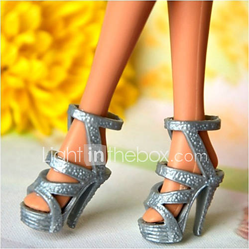 Barbie Doll Roman Style Elegant Gray PVC High heeled Sandal