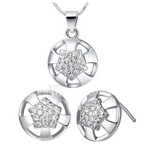 Fashion Silver Plated Silver With Cubic Zirconia Round With Star Womens Jewelry Set(Including Necklace,Earrings)