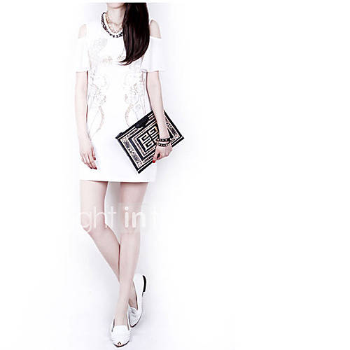 Yishabeier Rivet Feifei Sleeve Splicing Chiffon Skirt(White)