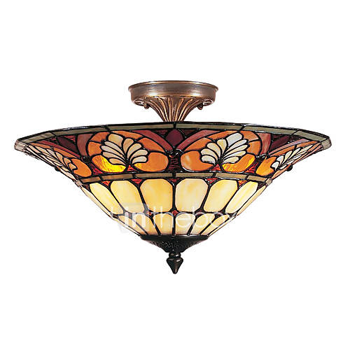 Flush Mount, 2 Light, Mediterranean Style Metal Organic Glass Welding