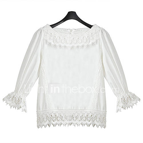 Yishabeier Lace Stitching Coat And Print Dress Suit(White)