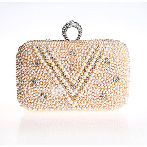 Jiminy Womens Simple Lovely Pearl Evening Clutch Bag(Champagne)