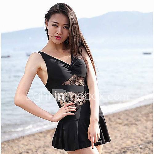 Fashionable Lace Bikini Sexy Gathered Tankinis Skirt Style Swimsuit