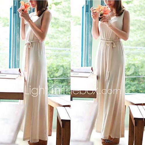 Womens Scoop Neck Solid Color Sleeveless Casual Loose Jumpsuit with Belt