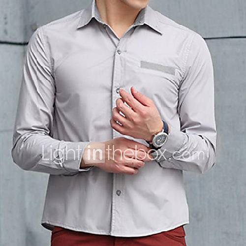 Mens Lapel Slim Long Sleeve Shirt